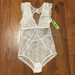 White lace lingerie bodysuit